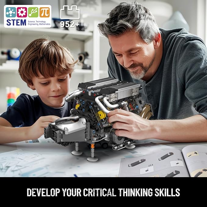 Mould King 10131 W16 Engine Building Blocks Sets, V8 Engine Model kit That Run, Build Your Own STEM Model Engine, 16-Cylinder Car Engine Building Engineering Toys for Kids/Adults Collections(952+PCS)