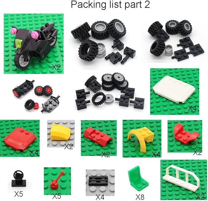 Wheels, Tires, and Axles Set - Building Bricks Block Compatible Major Brands - Steering Wheels, Windshields and Colorful Brick Building Chassis Pieces Education Wheels Set Toy for Boys Age 6+ Gifts