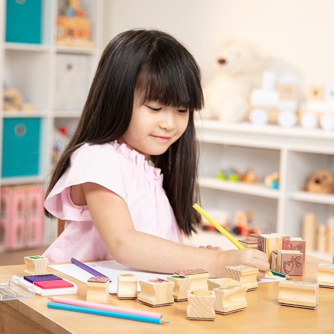 Melissa & Doug Stamp-a-Scene Stamp Pad: Fairy Garden - 20 Wooden Stamps, 5 Colored Pencils, and 2-Color Stamp Pad