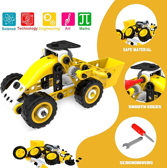 Stem Toys For 5 6 7 8 9+ Year Old Building Block Kit Stem Activities Projects Boy Toys Age 4-8 5-7 6-8 8-10 Creative Set Educational Engineering Excavator Construction Birthday Fun Christmas Idea Gift
