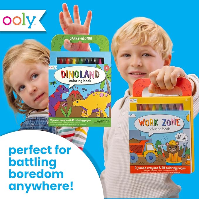 Ooly Travel Art Kit with 9 Jumbo Crayons & 48 Themed Coloring Pages & Case for Easy Traveling Art Creation, Perfect Airplane Travel Set to Entertain Kids - Dinoland