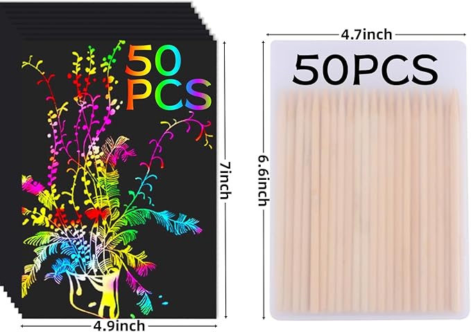 Cityrosy Scratch Art Paper Rainbow Sets 100 Pcs-Black Scratch Off Paper Valentines Day Present for Kids Magic Scratch Off Set Crafts Supplies Kits for Age 3-12 Kids for Party Games Easter Christmas