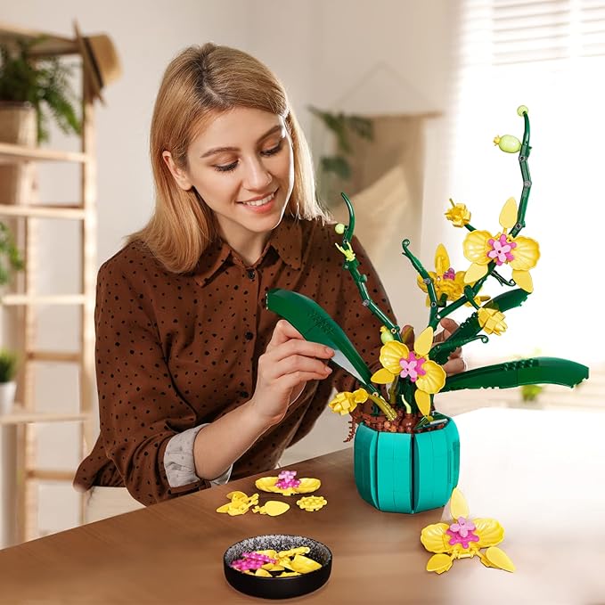 JOJO&Peach Orchid Bonsai Building Set, Botanical Collection, Artificial Flowers for The Home or Office, Gifts for Valentine, Mother's Day, Anniversary, Birthday (811 Pieces)