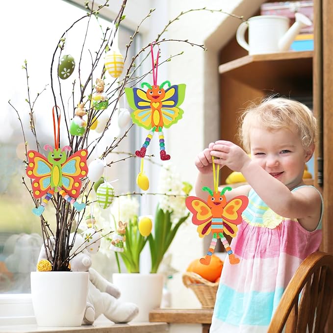 Fennoral 12 Pack Butterfly Craft for Kids Make Your Own Butterfly Foam Stickers with Beads DIY Arts and Crafts for Kids Boys Girls Party Favor Summer Fall Decoration Birthday Gifts