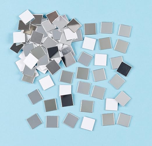 Baker Ross EF548 Self Adhesive Mirror Tiles, Kids Card Making, Mosaic Crafts, Collage (Pack of 100), 1.3cm, Assorted