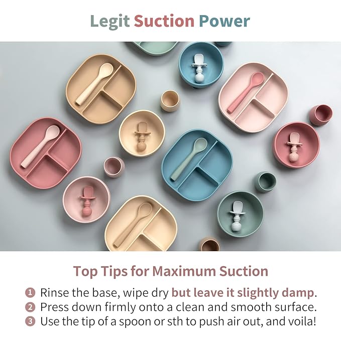 SAMiGO Silicone Baby Feeding Set, Suction Plate Bowl Set, Self Feeding Spoons, Bib, Cup, Baby Led Weaning Supplies, First Stage Feeding Essentials, Food Eating Utensils, 6+ Months