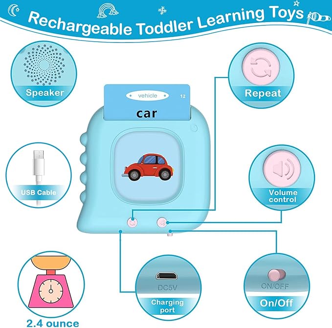 Talking Flash Cards for Toddlers, Toddler Toys for Ages 1 2 3 4 5 Years Old Boys, Educational Learning Toys, Pocket Speech, 224 Sight Words Montessori Autism Sensory Toys, Christmas Birthday Gifts