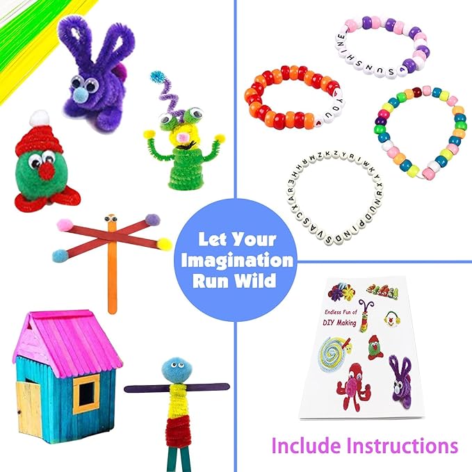 VLUSSO Arts & Crafts Supplies DIY Craft Kits Set - Pipe Cleaners, Materials, Gift for Kids Boys & Girls Age 4-8