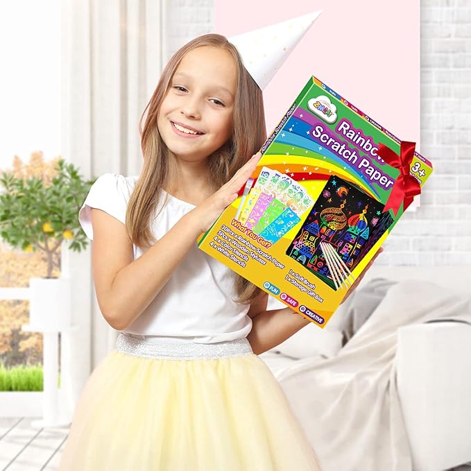 ZMLM Scratch Paper Art-Craft Kit: 11''x 8'' Big Sheets Magic Rainbow Drawing Board Kid Art Paper Pad Supply Toddler DIY Project Activity Toy Game for Teens Girls Boys Holiday Birthday Gift