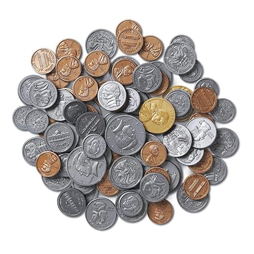 hand2mind Fake Money Coin Assorted Set, Detailed Fake Coins, Prop Money, Toy Money, Play Money for Kids, Realistic Money, Pretend Money for Kids Learning, Play Money Set, Plastic Coins (Set of 96)