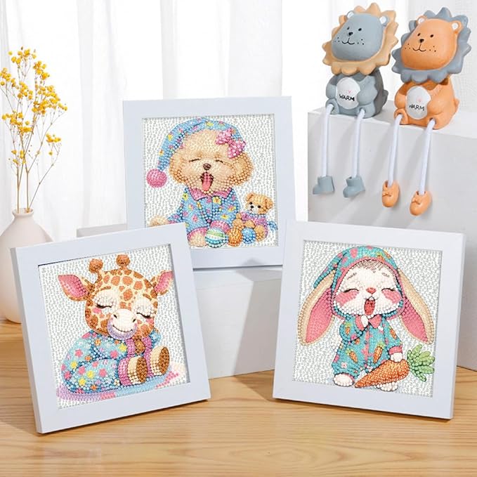 FQOVKYN 4 Packs Cute Animals Diamond Art Kits for Kids, DIY Cartoon Small Diamond Painting Kits for Kids Age 6-12, Diamond Art and Crafts Kits for Girls Boys Birthday Gift(6 * 6inch)