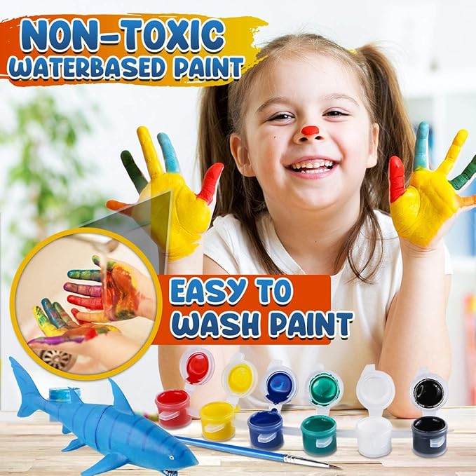 FUNZBO Shark Toys Painting Kits for Kids Ages 4-8, Arts and Crafts for Kids with Art Supplies, Sea Animal Creatures Ocean Fish Toys for Toddlers Boys Girls Ages 3-12 Birthday Gift