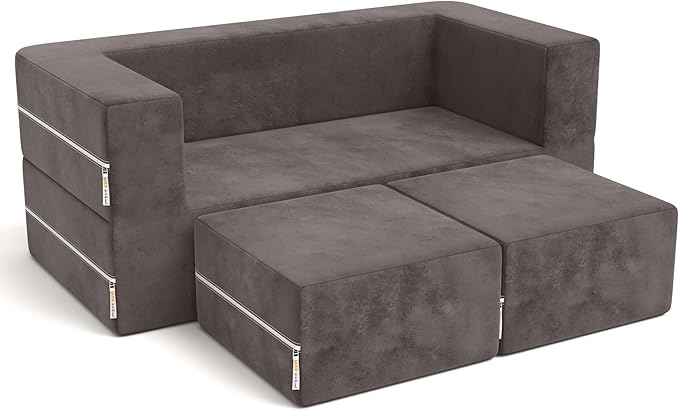 Jaxx Zipline Modular Kids Loveseat & Ottomans/Fold Out Lounger, Charcoal