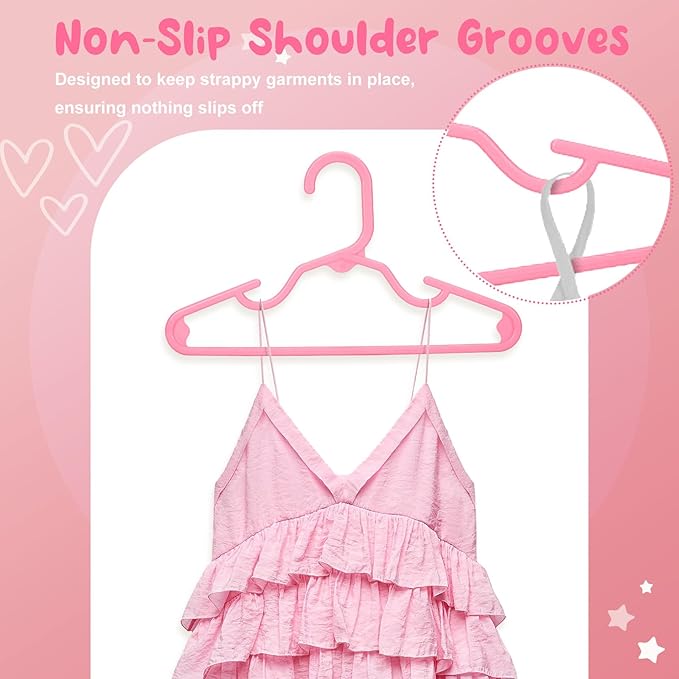 HOUSE DAY Premium Baby Hangers 60 Pack, 11 Inch Kids Plastic Hangers Pink, Slim Childrens Hangers for Infant, Toddler, and Child Clothes, Durable Baby Clothes Hangers for Closet
