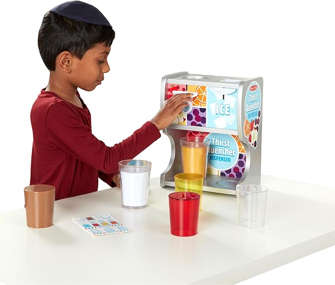 Melissa & Doug Wooden Thirst Quencher Drink Dispenser With Cups, Juice Inserts, Ice Cubes - FSC Certified