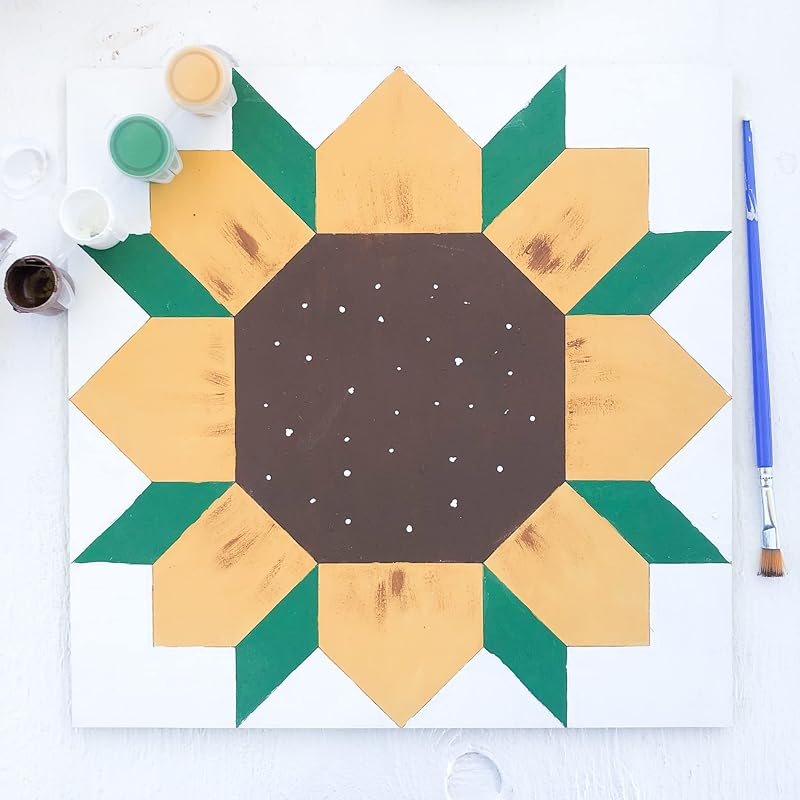 Unfinished Barn Quilt Square Wooden Sign, Country Decor Canvas Quilts Blocks (6 inches, Sunflower)