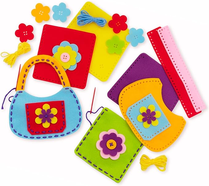 Serabeena Sew Your Own Bags - Sewing Kit for Kids - Felt Crafts for Kids - Girls Sewing Kit Ages 6-8 Plus - Felt Kit - Helps Develop Fine Motor Skills - DIY Kits for Kids with 6 Bags & Accessories