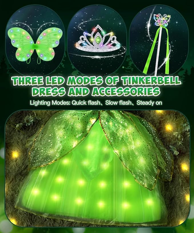 TOLOYE Princess Dress Up for Girls, Princess Costume for Girls Light Up with Accessories for Halloween Carnival Cospaly