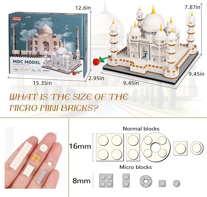 QLT Micro Mini Blocks Taj Mahal Architecture Building Toy Display Famous Architecture Model Kit for Adults and Kids Christmas Birthday Gift (4036 Pieces)