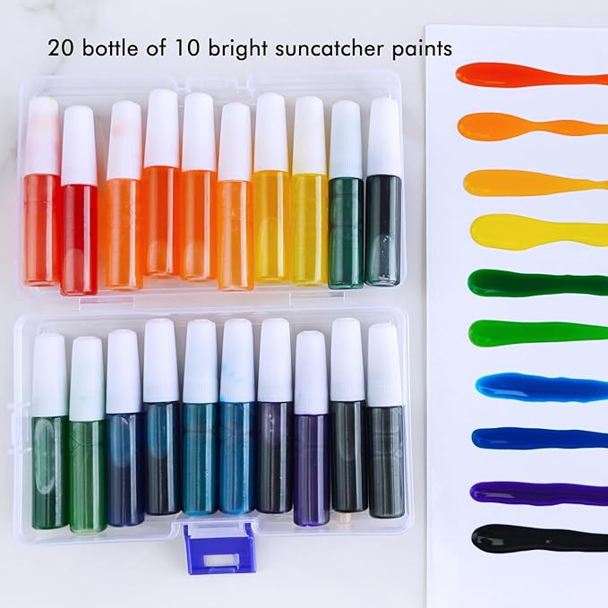 Winlyn 24 Sets Halloween Bat Suncatchers Ornaments Halloween Decorations DIY Window Paint Art Suncatchers Halloween Craft Kits Suncatchers Painting Kits for Kids Activities Classroom Art Project