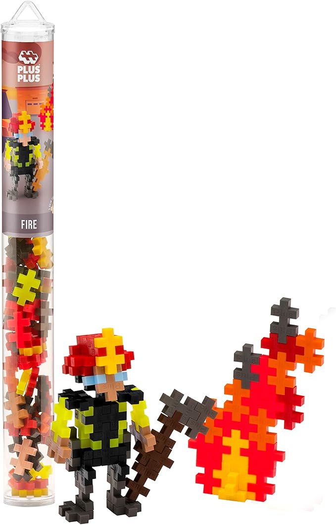 PLUS PLUS 3D Figure Building Block Set, Fun Stem Toys for Kids, 70 Interlocking Pieces - Firefighter Mini Maker Tube