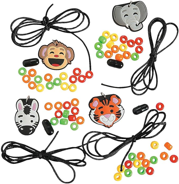 Zoo Animal Bead Necklace Craft Kits - Makes 12 - DIY Crafts for Kids and Fun Home Activities
