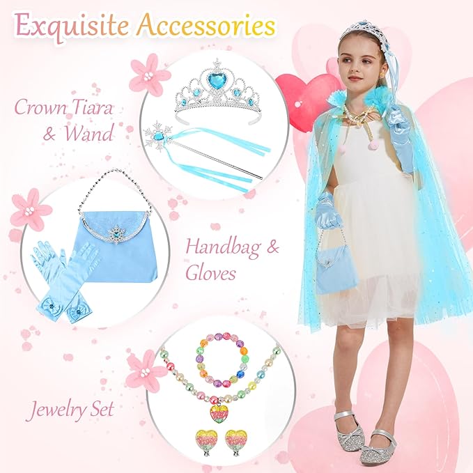 Princess Dress Up for Girls - 11 Pieces Princess Cape Set - Dress Up Clothes for Girls 3-8 - Ideal Dress Up Set Gift