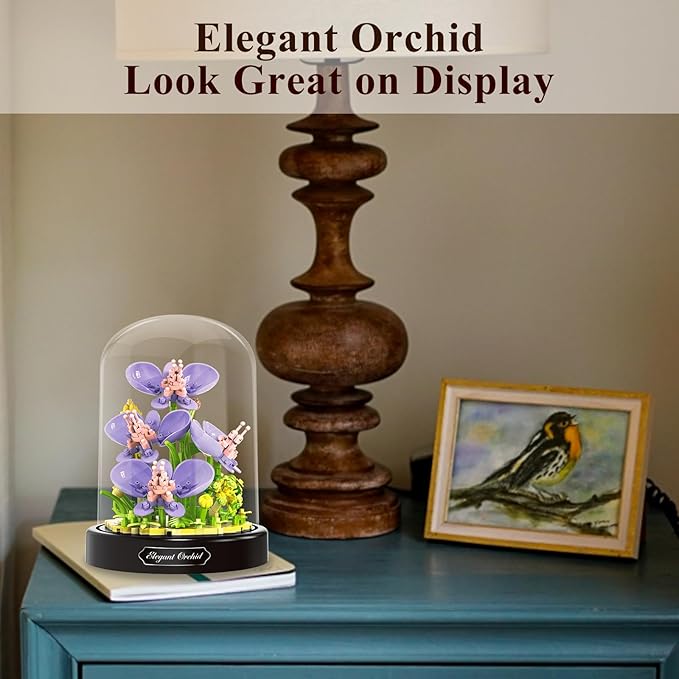 Orchid Flower Building Set for Adult,Mini Artificial Plant Bonsai Tree Friend Set,Botanical Collection Gift for Kids,Flower Kit Building Block,Valentines New Year Birthday Gift for Women Girl