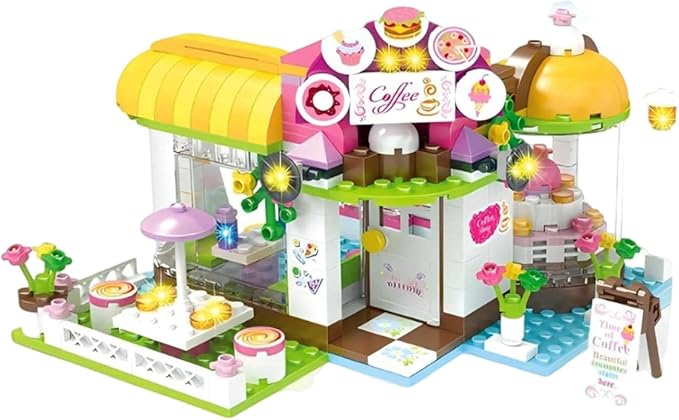 WishaLife Coffee House Tree House Creative Building Toy Set for Kids, Best Learning and Roleplay Gift for Girls and Boys with Storage Box (960 Pieces)