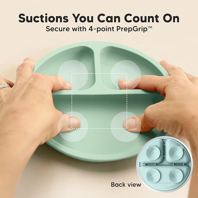 KeaBabies Suction Plates for Baby, Toddler - 3-Pack 100% Silicone Toddler Plates, Divided Baby Plates with Suction, Silicone Plates for Baby, Kids, BPA-Free, Microwave, Dishwasher Safe (Pastel Sky)