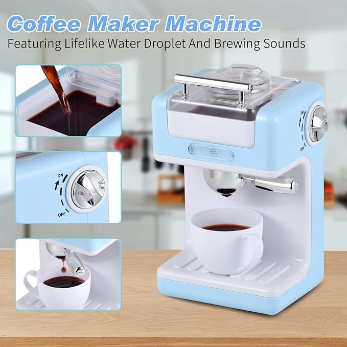 Kitchen Appliances Toys, Play Kitchen Accessories, Toy Kitchen Appliances for Kids, Pretend Kitchen Toys with Coffee Maker, Mixer and Toaster, Toy Kitchen Set Birthday Gift for Kids Ages 3+ (Blue)