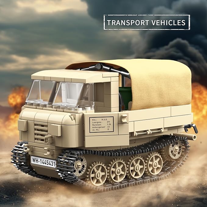 WW2 Panther Medium Tank & RSO Tractor Vehicle Building Blocks, Compatible with Lego Military Set, Great Army Gift for Kids and Teens Over 8 Years Old (1078 Pieces)