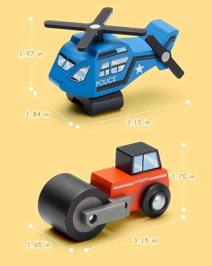 SainSmart Jr. Wooden Train Set Accessories Toy Cars (10 PCS), Compatible with All Major Brands, Gift for Toddlers and Kids Aged 3+