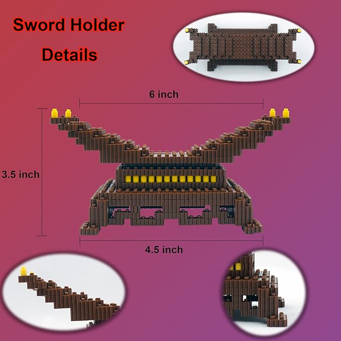 Demon Slayer Sword Building Kit, 19in Cosplay Anime Tanjiro Samurai Swords Building Blocks with Sword Stand, Demon Slayer Katana Swords Model Building Toy Gift for Kids, Adults