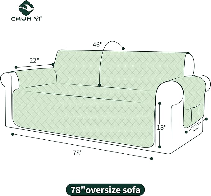 CHUN YI Oversized Couch Cover, Water Resistant Sofa Cover Slipcover for 4 Cushion Sofa, Washable with Adjustable Strap Storage Pocket for Living Room Dog Pet (Oversized Sofa, Sand)