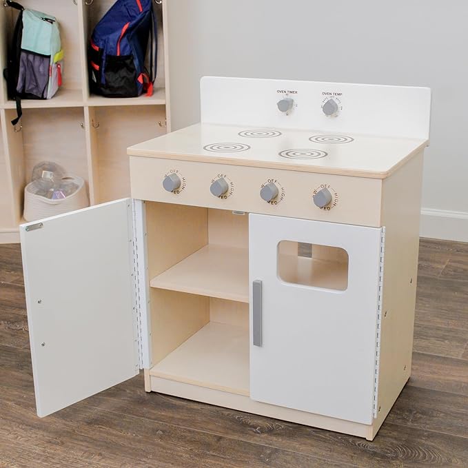 Children’s Factory Wooden Play Stove for Kids and Toddlers – Pretend Kitchen Playset with Realistic Design – Preschool Furniture for Classroom or Playroom – 24" W x 15" D x 28" H – Assembly Required