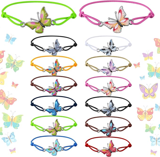 Hicarer 24 Pcs Butterfly Bracelets Party Favors Friendship Bracelets Colorful Adjustable Woven Bracelets for Women Girls Kids Butterfly Fairy Party Favors Christmas Birthday Gifts