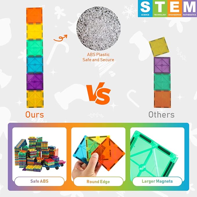 Bmag Magnetic Tiles, Building Blocks for Toddlers, 3D Magnet Building Blocks with 1 Car, STEM Educational Learning Building Blocks for Kids Children, Stacking Montessori Toys Gifts for Boys Girls