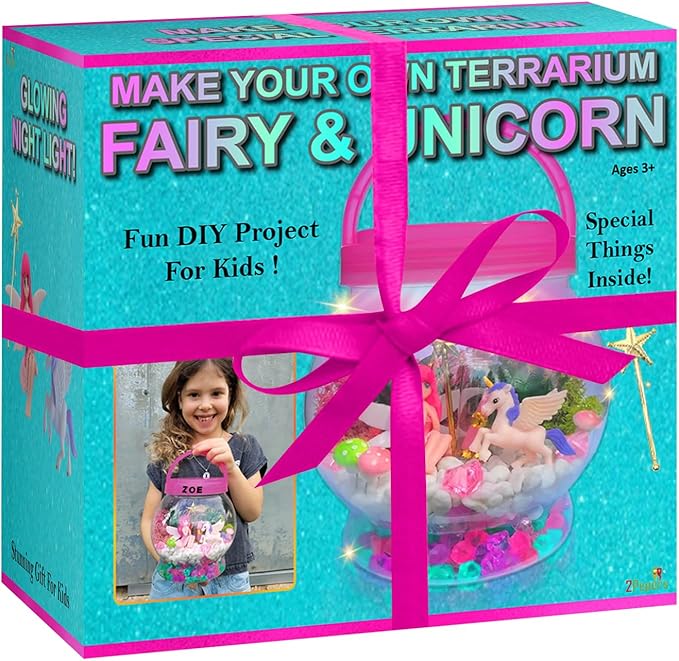 DIY Fairy & Unicorn Nightlight Gifts for Girls Age 3 4 5 6 7 8 9 10 Years Old, Terrarium Arts & Crafts for Kids, Birthday Fairy Gift & Unicorn Art Kit
