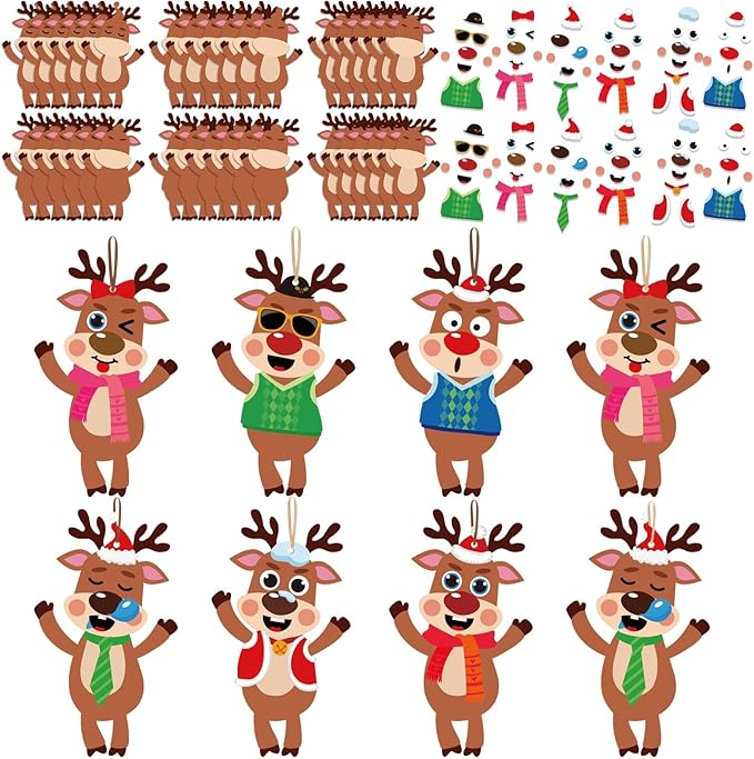 Qyeahkj 36 Sets Christmas Reindeer Ornament Craft Christmas Crafts, Xmas DIY Ornament Craft Kit for Holiday Party Favors