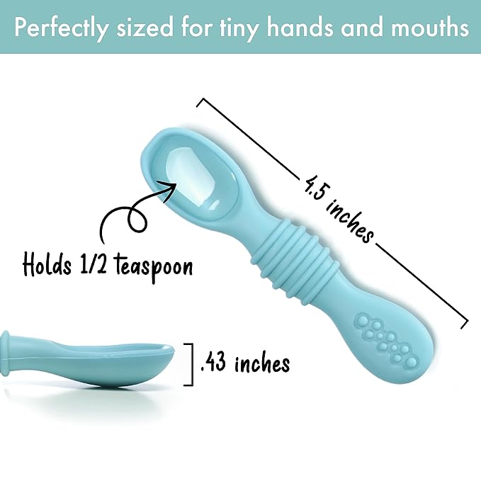 PrimaStella Silicone Chew Spoon Set for Babies and Toddlers - Safety Tested - BPA Free - Microwave, Dishwasher and Freezer Safe - Seaside Palette