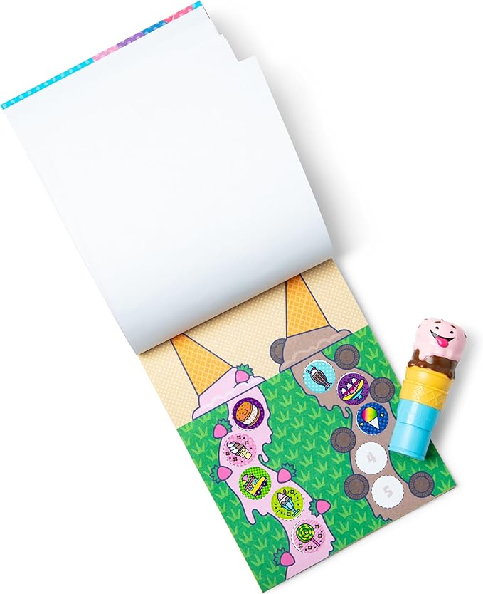Melissa & Doug Sticker WOW!™ 24-Page Activity Pad and Sticker Stamper, 300 Stickers, Arts and Crafts Fidget Toy Collectible Character – Ice Cream - FSC Certified