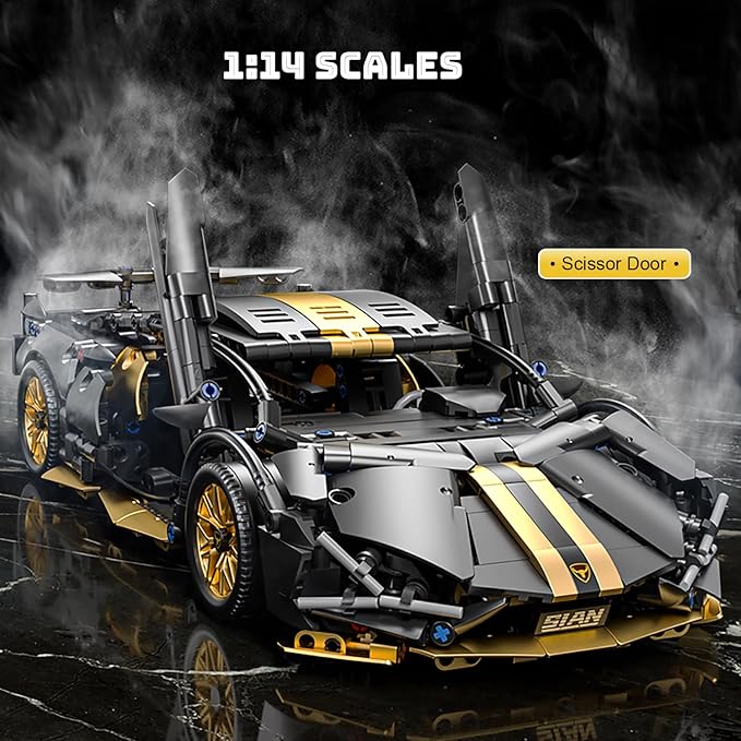 Sport Race Car Building Block Sets for Adults Boys,Black Racing Supercar Toys Kits with LED Light Collectible 1:14 MOC Model Construction Birthday Gifts for Teens Age 8-12 12-16,14 14+
