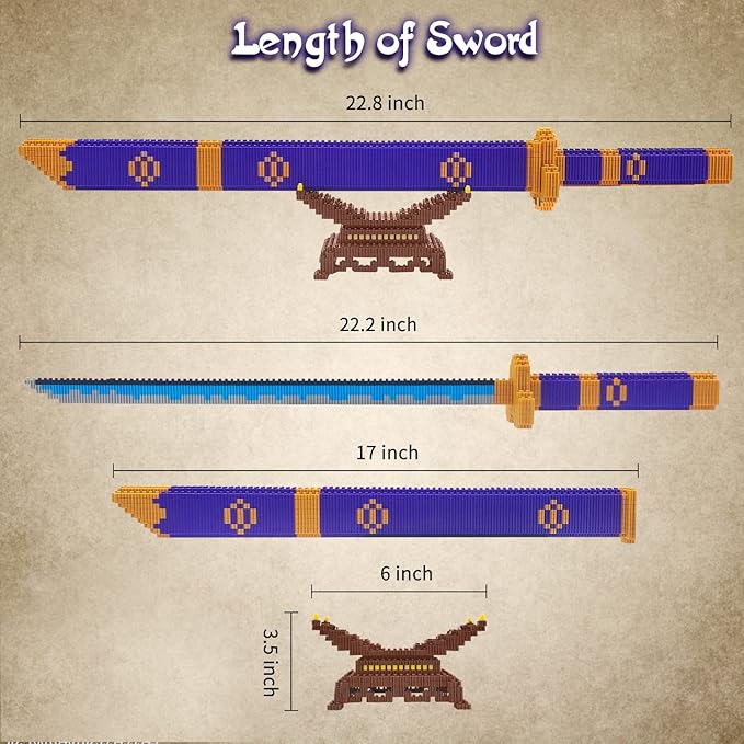 Cosplay Anime Zoro Sword Building Set Compatible with Lego, 22.8in One Piece Yamato Roronoa Katana Samurai Sword Building Blocks with Scabbard & Stand, Gift for Adult & Kid(1000+PCS)