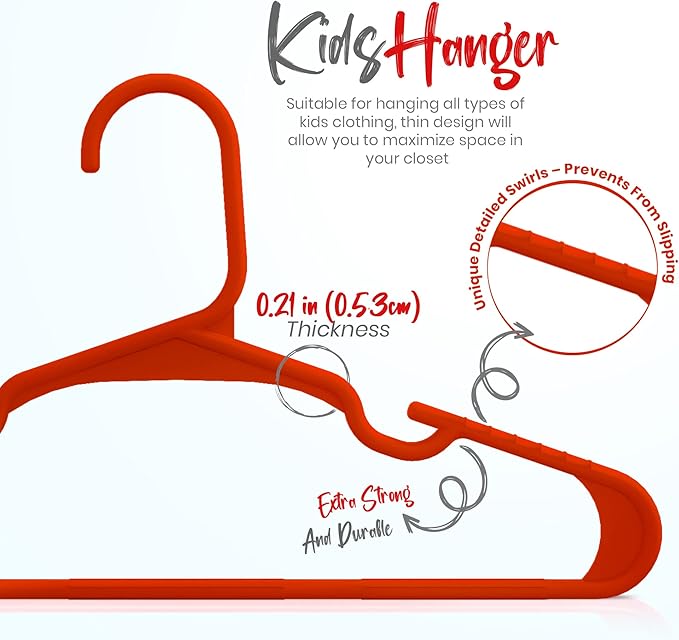 Utopia Home 60 Pack Kids Hangers - 11.5 Inch Plastic Baby Hangers for Closet - Childrens Hanger for Clothes & Infant Hanger for Closet - Ideal for Everyday Standard Use (Red)