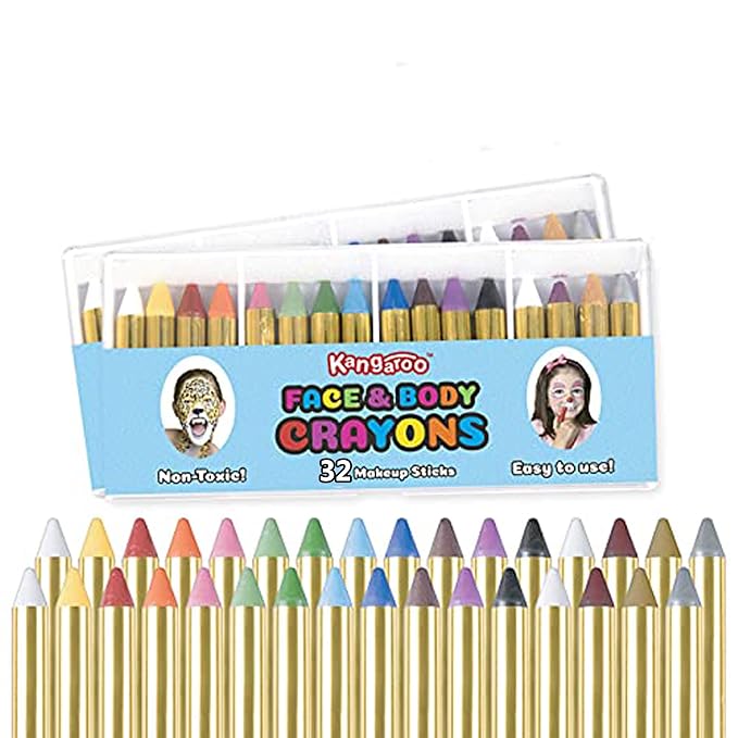 Kangaroo Face Paint, 32-Color Face Painting Kit for Kids, Kids Facepaint, Body Paint for Skin, Face Paint Sticks, Facepaint Makeup Kit for Kids, Makeup Sticks for Cosplay, Body Art, Toddlers Markers