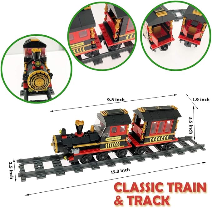 Building Blocks Toys 583 Pieces Classic Train Set with Station Construction Brick Education Learning Toys for Kids 6+ Birthday for Boys and Girls Train Combination