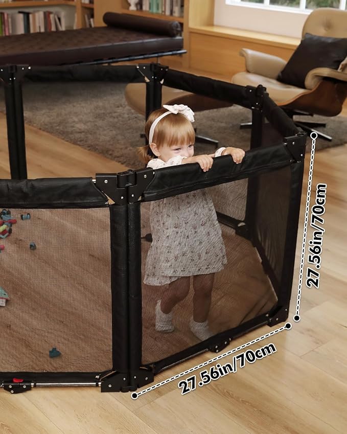 Dearlomum Extra Wide Baby Gate Playpen with Heat-Resistant Mesh,3 Panel Foldable Baby Fence,Indoor/Outdoor Safety Barrier,Dog Playpen &Fireplace Baby Gate