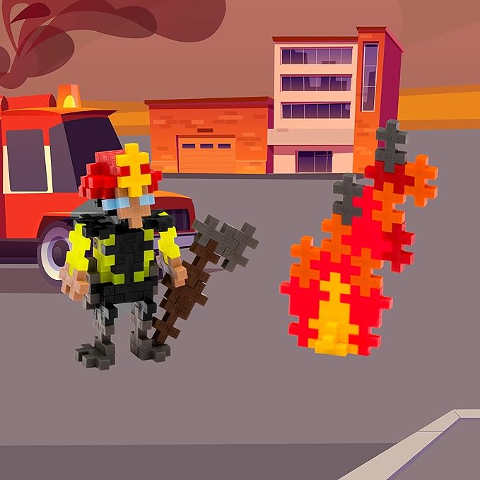 PLUS PLUS 3D Figure Building Block Set, Fun Stem Toys for Kids, 70 Interlocking Pieces - Firefighter Mini Maker Tube