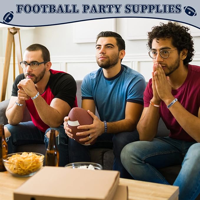 Deekin 32 Pcs Football Silicone Bracelets Football Party Favor Bracelet Football Motivational Rubber Bracelets for Men Women Fan Party Favors Sport Theme Birthday Party Supplies Gifts (Classic)